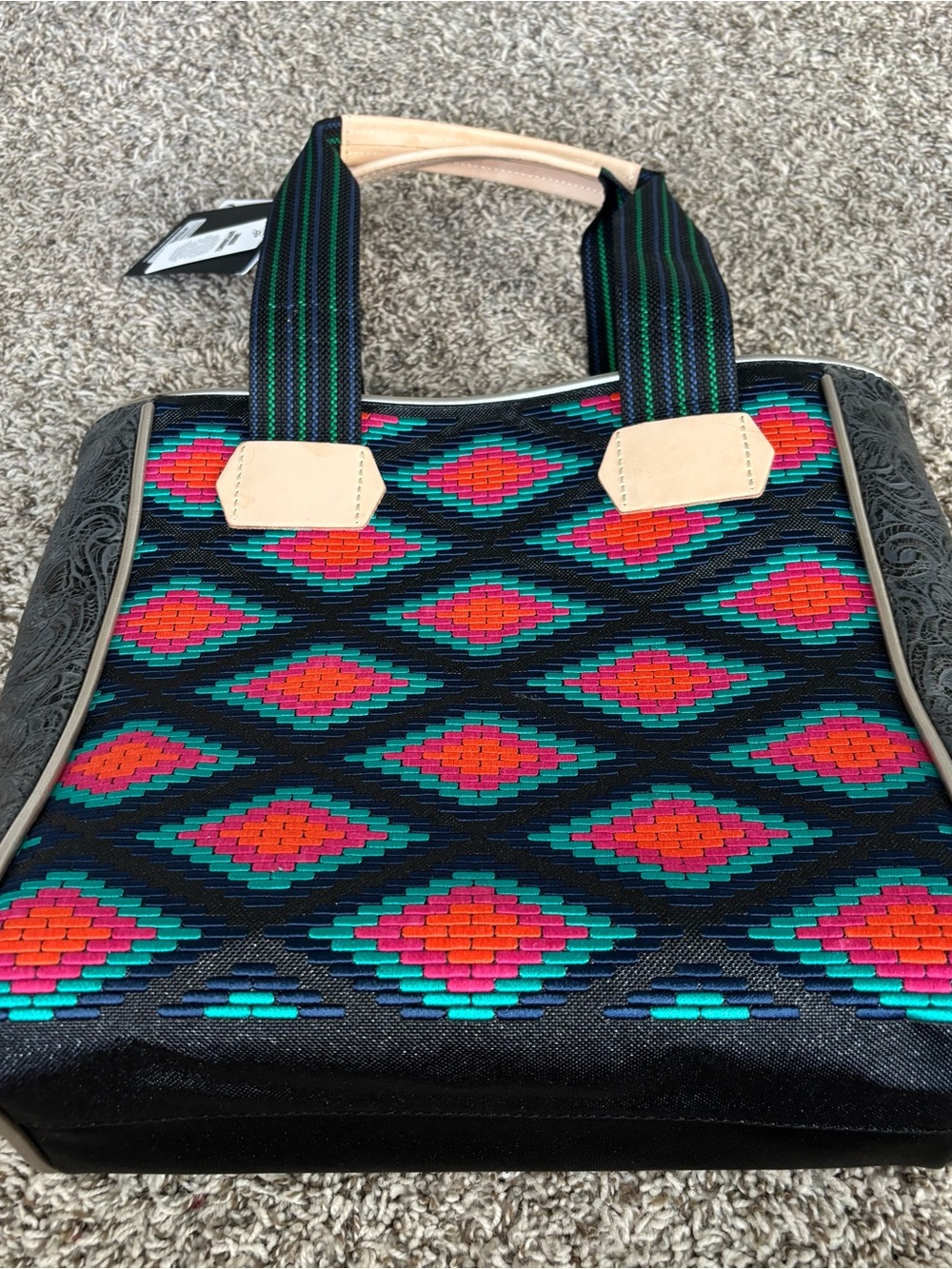 Consuela Multicolor Aztec Tote with Black Straps rowan large tote